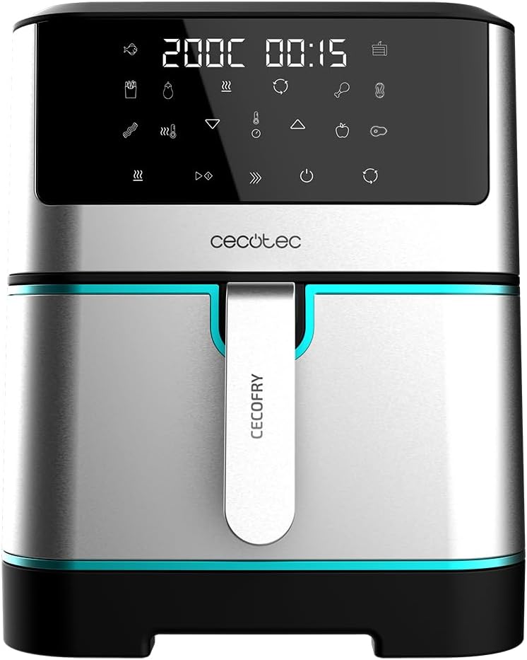 Cecotec Freidora de Aire sin Aceite de 8 L Cecofry Supreme 8000 Air Fryer. 1800 W, Panel Táctil, 30º-200 ºC, 10 Modos Preconfigurados, Pre-heat, Alerta, Acabados en Acero Inoxidable