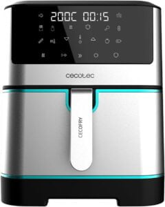 Cecotec Freidora de aire Cecofry Supreme 8000. Cubeta de 8 L, 1800 W, Temperatura desde 30ºC hasta 200 ºC, 10 modos preconfigurados, Pre-heat, Alerta, Acabados en Acero Inoxidable, Panel táctil.