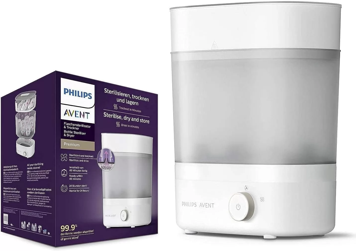 Philips Esterilizador y secador de botellas premium Avent, mata el 99,9% de los gérmenes*, permanece estéril durante 24 horas*