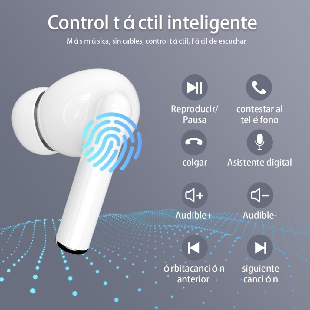 Auriculares Inalambricos, Auriculares Bluetooth 5.3 HiFi Estéreo, Cascos Inalambricos Bluetooth con Cancelación de Ruido e Control Táctil IPX7 Impermeable
