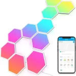 Decora El Hogar: Diseñe sus propios paneles luminosos hexagonales Govee Glide Hexa con la App. Cree una iluminación personalizada inspirada en las escenas de su sala de juegos, salón, dormitorio y decoraciones de pared. No está diseñado para iluminar. Sólo se utiliza para crear ambiente. Tecnología RGBIC: Cada borde tiene diferentes colores de luz para producir más efectos como el color sombreado con los paneles de pared LED. El diseño translúcido de la carcasa trasera puede brillar en la pared para decorar la habitación. Muestra Las Canciones: 6 tipos de modos de sincronización musical hacen que cada panel luminoso baile al ritmo. Convierte tus canciones, vídeos y juegos favoritos en una iluminación suave y crea un momento fantástico en una fiesta en casa. Ricos Efectos Animados: Elige entre escenas multicolores basadas en la naturaleza, las vacaciones. La aplicación Govee Home reconoce la posición de las luces hexagonales para que los efectos de arco iris fluyan por el diseño. Controles de Voz: Descubre una funcionalidad exhaustiva a través de la aplicación Govee Home, que incluye los modos Música y Escena, la programación y Alexa y Google Assitant, que te permiten controlar libremente los colores, el brillo y los efectos.