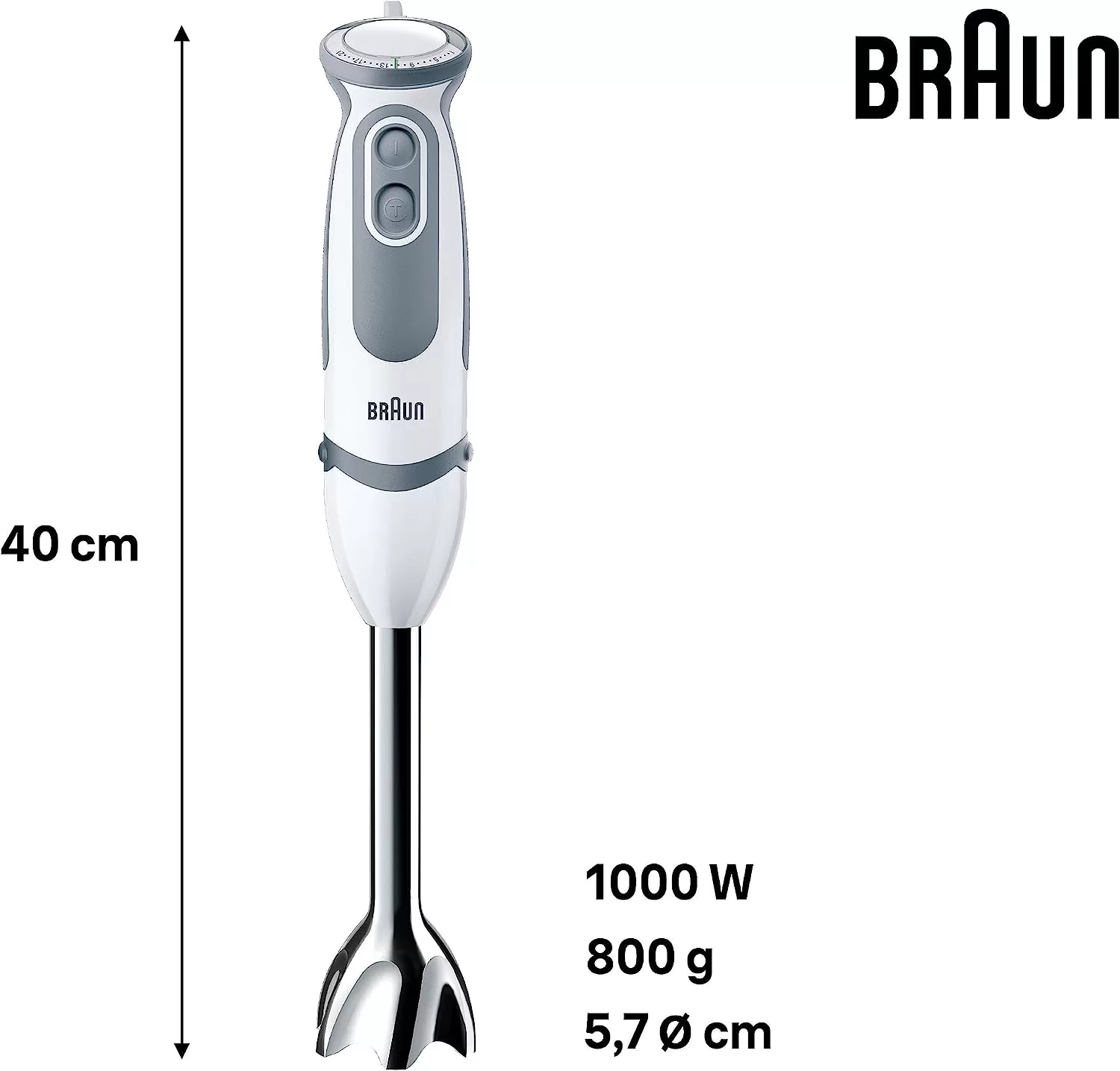 Braun Minipimer 5200 - Batidora de Mano, 1000 W, 21 Velocidades y Función Turbo, Campana Anti-salpicaduras, Powerbell Plus, Easy-Click, Incluye Vaso Medidor.