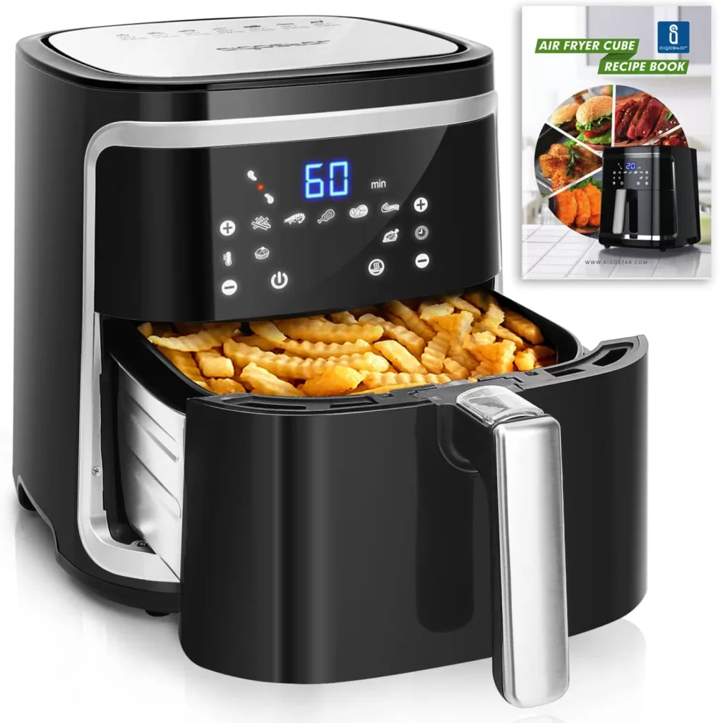 Aigostar Cube - Freidora de aire sin aceite 7L, 1900W, 7 funciones preestablecidas + mantener caliente, modo manual, panel LED táctil. Doble uso: con cesta...