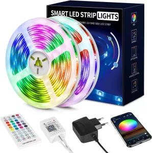 Beaeet Tiras Led 20 Metros, Luces LED Sincronización de Música Bluetooth, Control de Aplicaciones, Remoto de 40 Botones, 5050 RGB LED Strip, Tiras Led para Habitacion, Hogar, Bar, Fiesta, Restaurante
