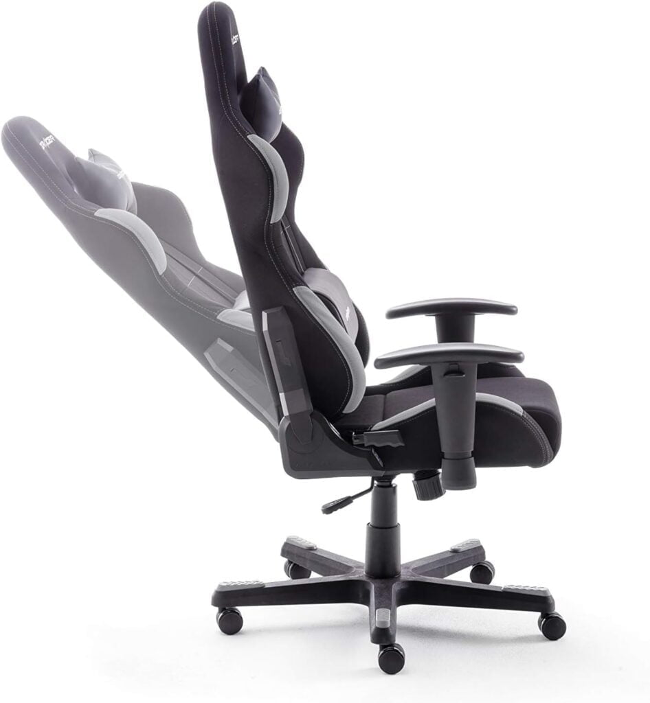 Robas Lund DX Racer 5 - Silla de Escritorio/Oficina/Gaming, con Ruedas, Altura Ajustable, Tapizada, Reposabrazos, Madera, color Negro/Gris, 74 x 52 x 123-132 cm