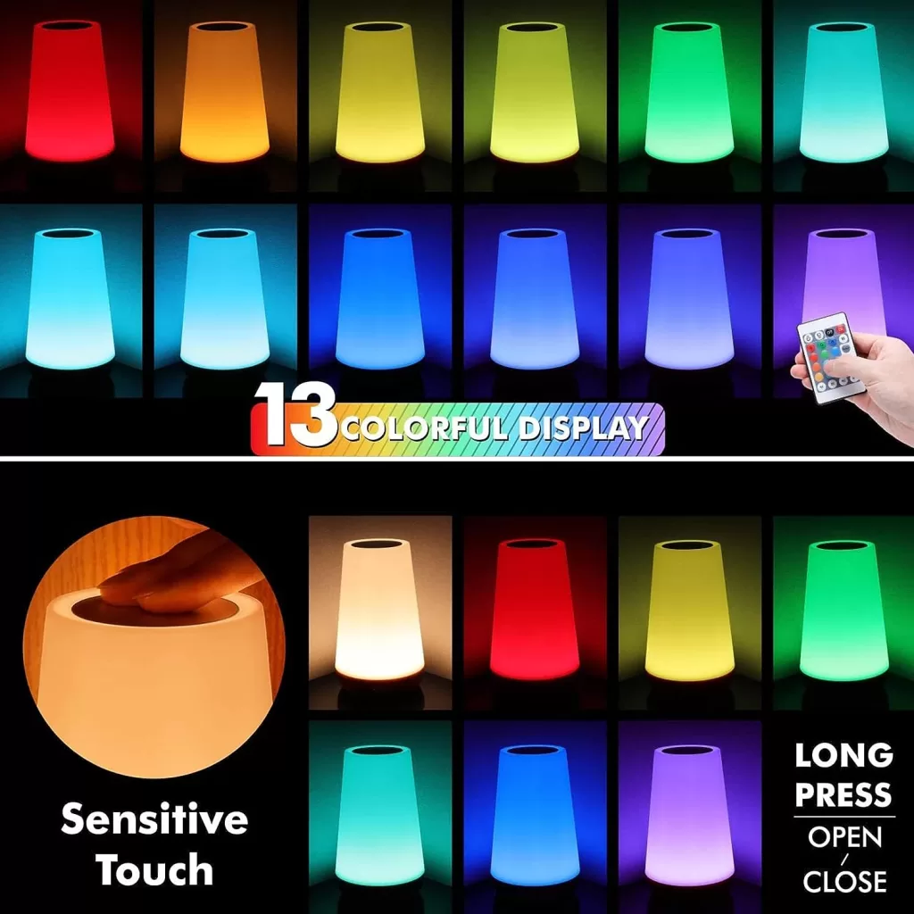 Lámpara de Mesita de Noche con Control Remoto y Tactil, Luz Nocturna Infantil para Niños Bebe, Lampara Led Colores Recargable para Dormitorio, Habitación [Clase de eficiencia energética G]