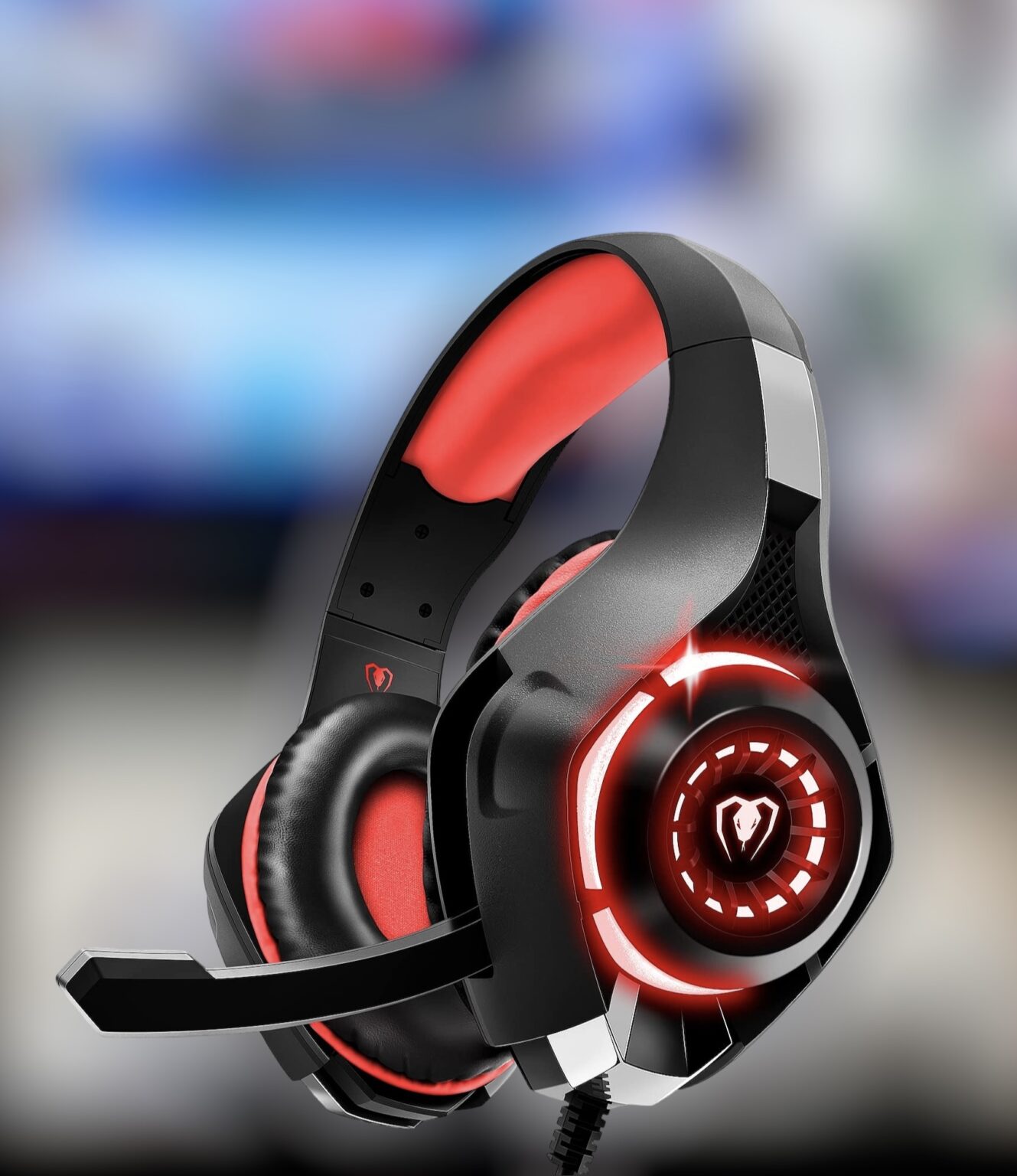 Tatybo Cascos Gaming, Auriculares Gaming con Graves Envolventes 3D, Micrófono Reducción De Ruido Y Almohadillas De Proteína, para PS4 PS5 Xbox PC Laptop (Rojo)