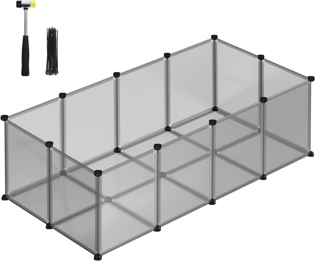 SONGMICS Valla para Mascotas, Parque para Cobayas con Suelo, Recinto Interior de Plástico Transparente para Hámsters, Conejos, Erizos, para Animales Pequeños, 143 x 73 x 46 cm, Gris LPC002G01