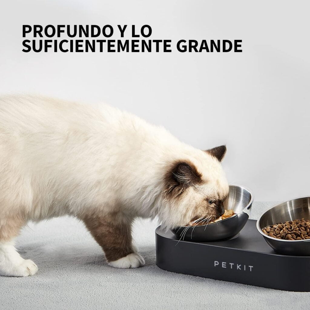 PETKIT CYBERTAIL Cuenco Elevado e Inclinado de Acero Inoxidable, Cuenco de alimentación Antideslizante sin derrames, para Gatos y Perros pequeños