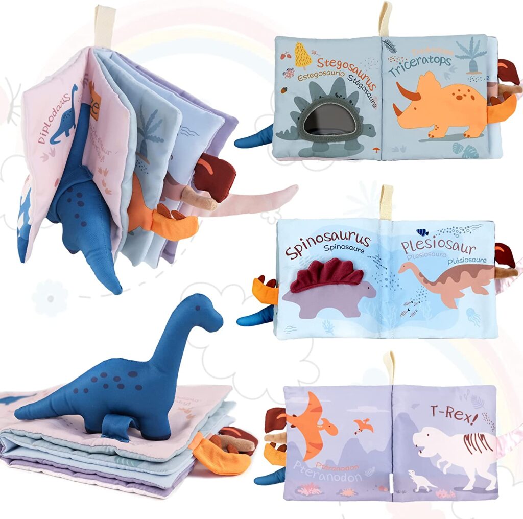 Richgv Libros Bebes Juguetes Bebes 0-3-6-12 Meses, Dinosaurio Libros Sensorial Suave de Actividades para Bebes, Regalos Juguetes Bebe 1 año