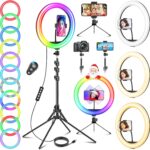 12'' Aro De Luz con Tripode Alto Total 1,77m/70'', GerTong Ring Light con 40 RGB Mode 13 Brillo para Móvil TIK Tok/Youtube/Maquillaje, Anillo de Luz LED con Control Remoto para Selfie/Fotografía