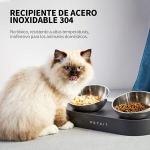 PETKIT CYBERTAIL Cuenco Elevado e Inclinado de Acero Inoxidable, Cuenco de alimentación Antideslizante sin derrames, para Gatos y Perros pequeños