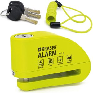 KRASER KR6Y Candado Moto Disco Alarma 110db Reforzado, Impermeable, Universal Motos Scooters Bicicletas, Cable Recordatorio, Mochila, Antirrobo Pinza Moto