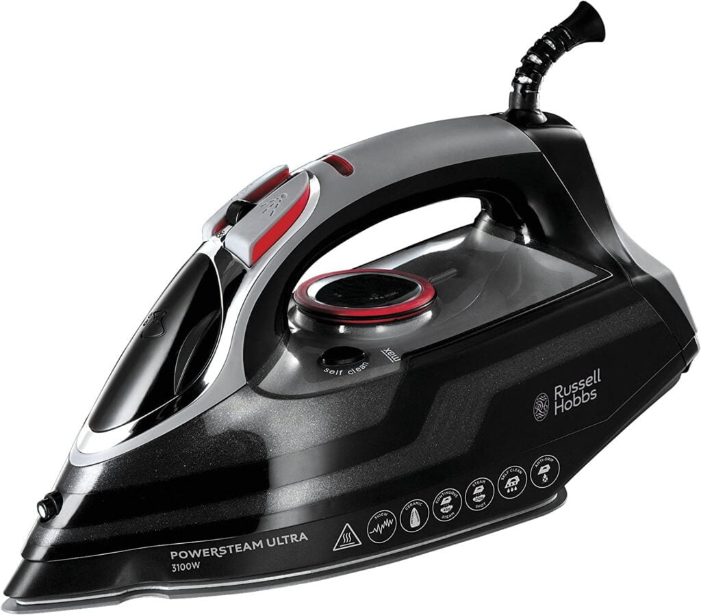 Russell Hobbs Plancha de Ropa Power Steam Ultra - 3100W, Suela Cerámica, Planchado Seco, Golpe Vapor 210g, Antical, Antigoteo, Función Autolimpieza, Apagado...