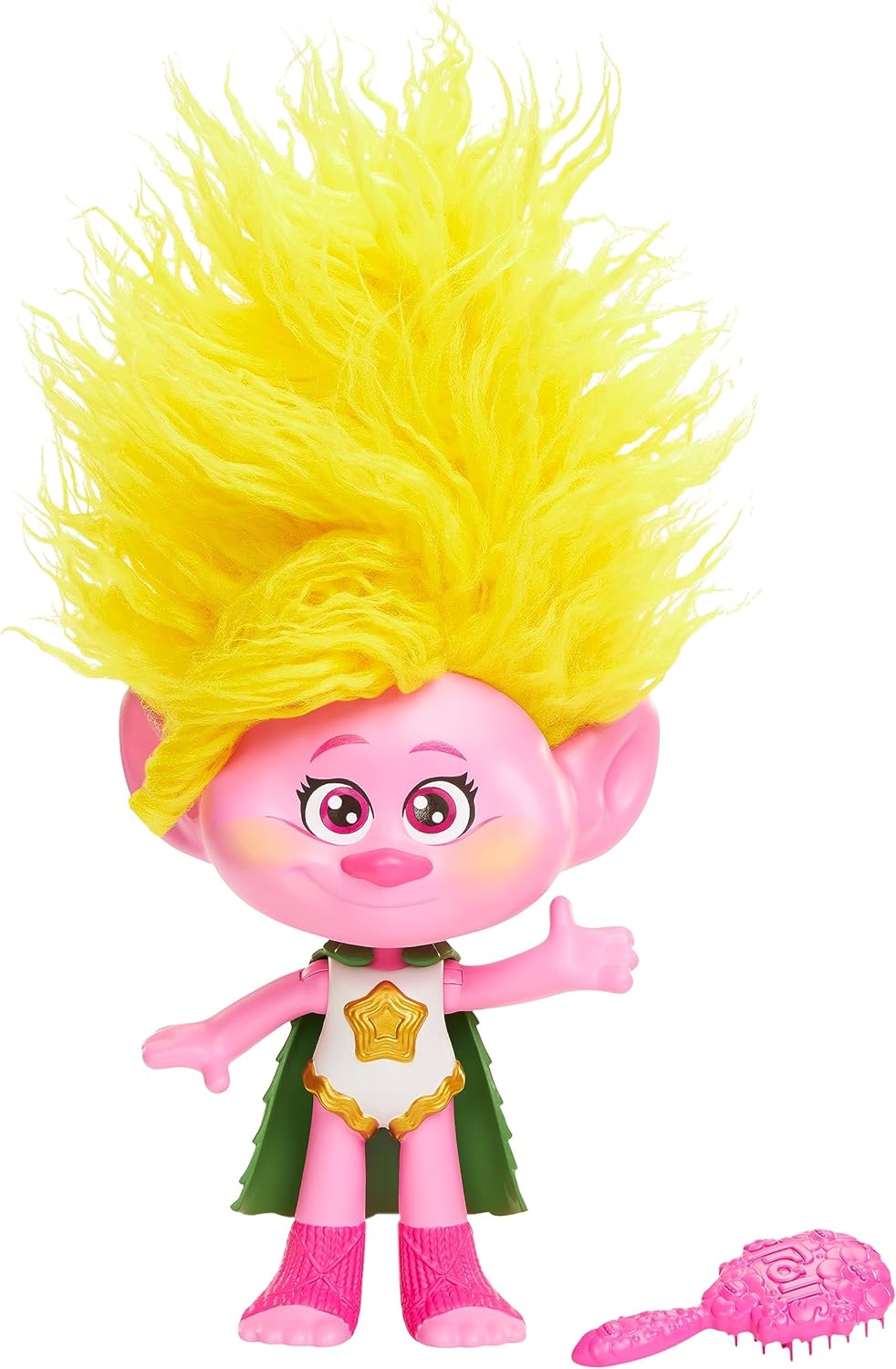 Trolls 3 Todos Juntos Rainbow HairTunes Muñeca Viva con pelo con luces y sonidos, capa y accesorios para peinar, inspirado en la película, juguete +3 años (Mattel HNF21)