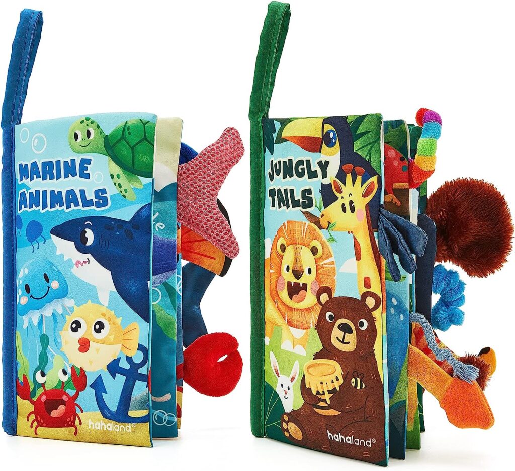 hahaland Libros Bebe Juguetes Bebes 0-3 6-12 Meses 2PCS Libros de Tela Blandos para Bebes Recien Nacido Niños Educativo Juguetes Niños 1 año, Animales Libro...