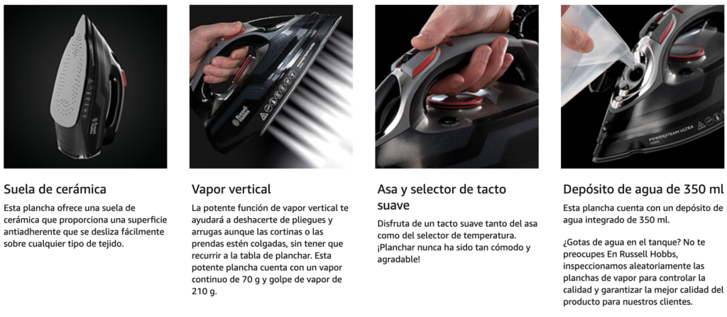 Russell Hobbs Plancha de Ropa Power Steam Ultra - 3100W, Suela Cerámica, Planchado Seco, Golpe Vapor 210g, Antical, Antigoteo, Función Autolimpieza, Apagado Automático, Negro - 20630-56