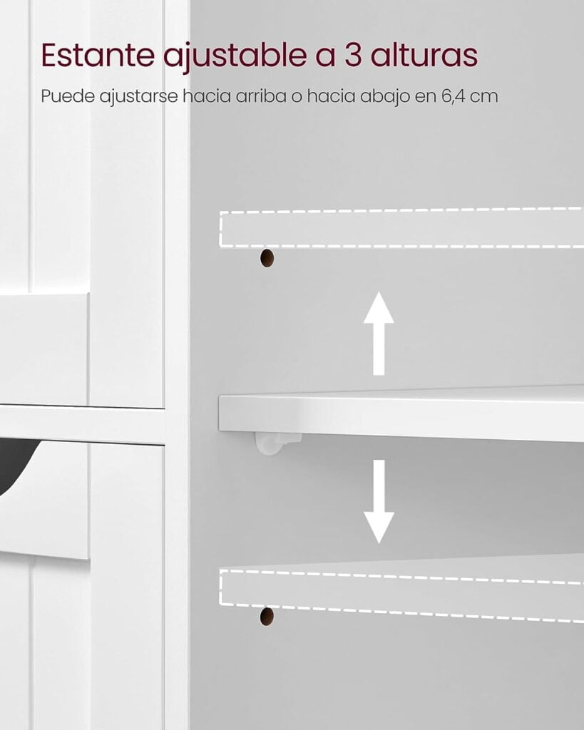 VASAGLE Armario de Baño, Mueble de Baño Estrecho, Cómoda de Baño, Cajonera con 4 Cajones, Armario con Puerta, Estante Ajustable, 30 x 55 x 82 cm, Blanco LHC41W