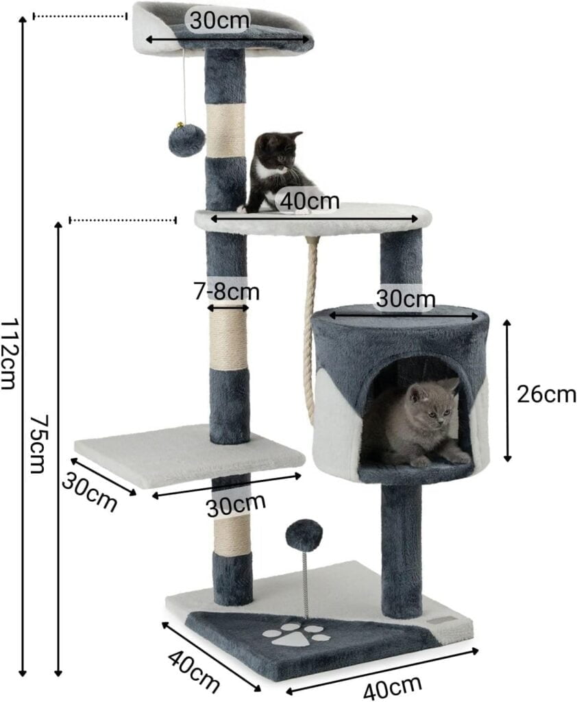 lionto Árbol rascador para Gatos Altura 112 cm, Gris/Blanco