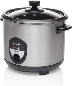 Tristar RK-6127 Arrocera, Capacidad 1.5 l, Función para Mantener el Calor, Apagado Automático, Incluye Taza Medidora, Espátula y Cuchara, revestimiento antiadherente del recipiente, 500 W, Plateado