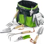 WORKPRO Juego de Herramientas para Jardín 8PC, Juego de Herramientas Jardinería de Acero Inoxidable, con Mango de Madera, Bolsa de Jardín