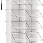 SONGMICS Mueble Zapatero, 8 Compartimentos, Estantería Modular, 30 x 40 x 30 cm Cada Cubo, con Puerta, Marco de Acero, Paneles de Plástico, Blanco LPC034W01