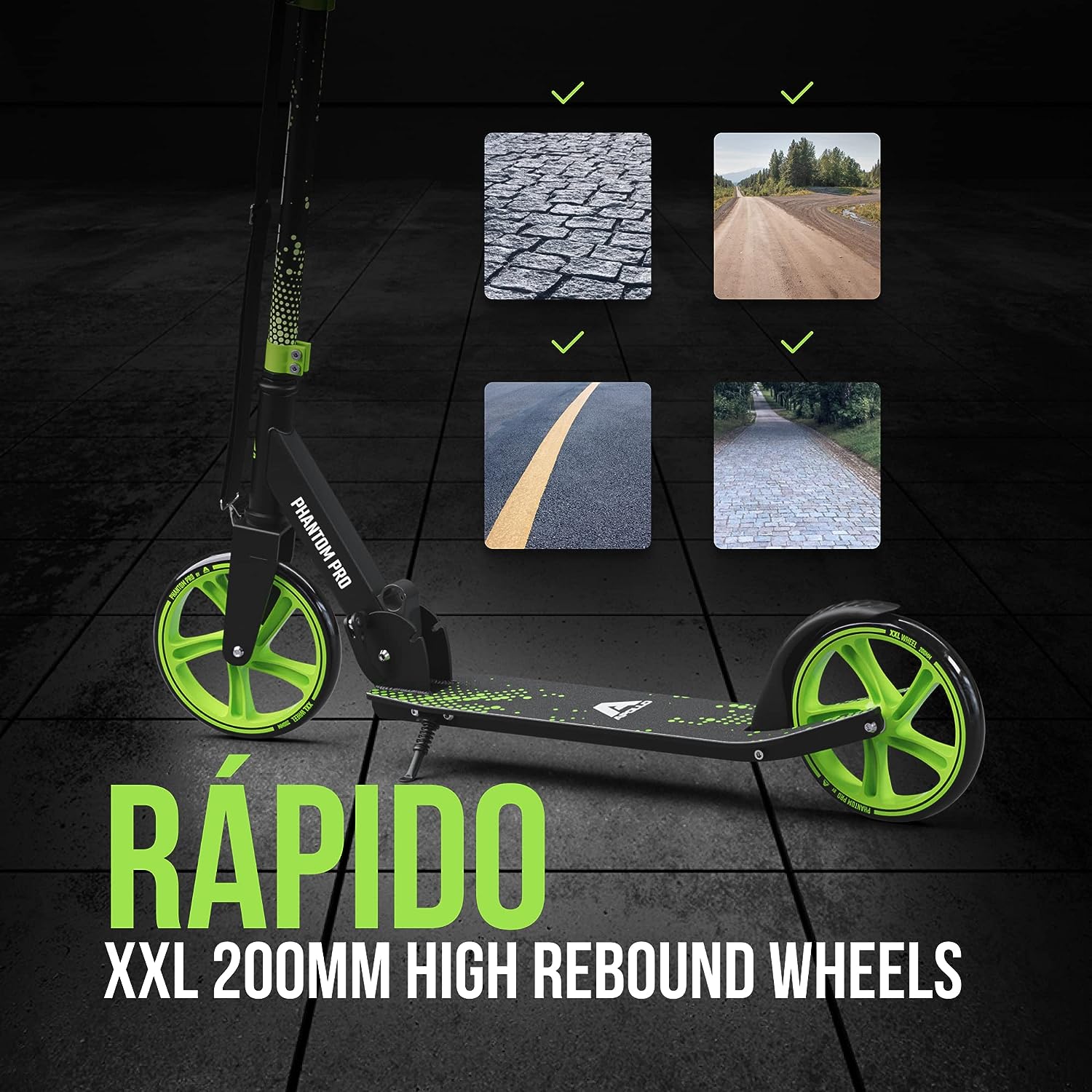 Apollo Phantom Pro City Scooter XXL Ruedas – Patinete Ruedas Grandes con Freno – Patinete Niño – Patinete Adulto – Scooter Plegable, Ajustable en Altura – Scooter para Adultos y Niños