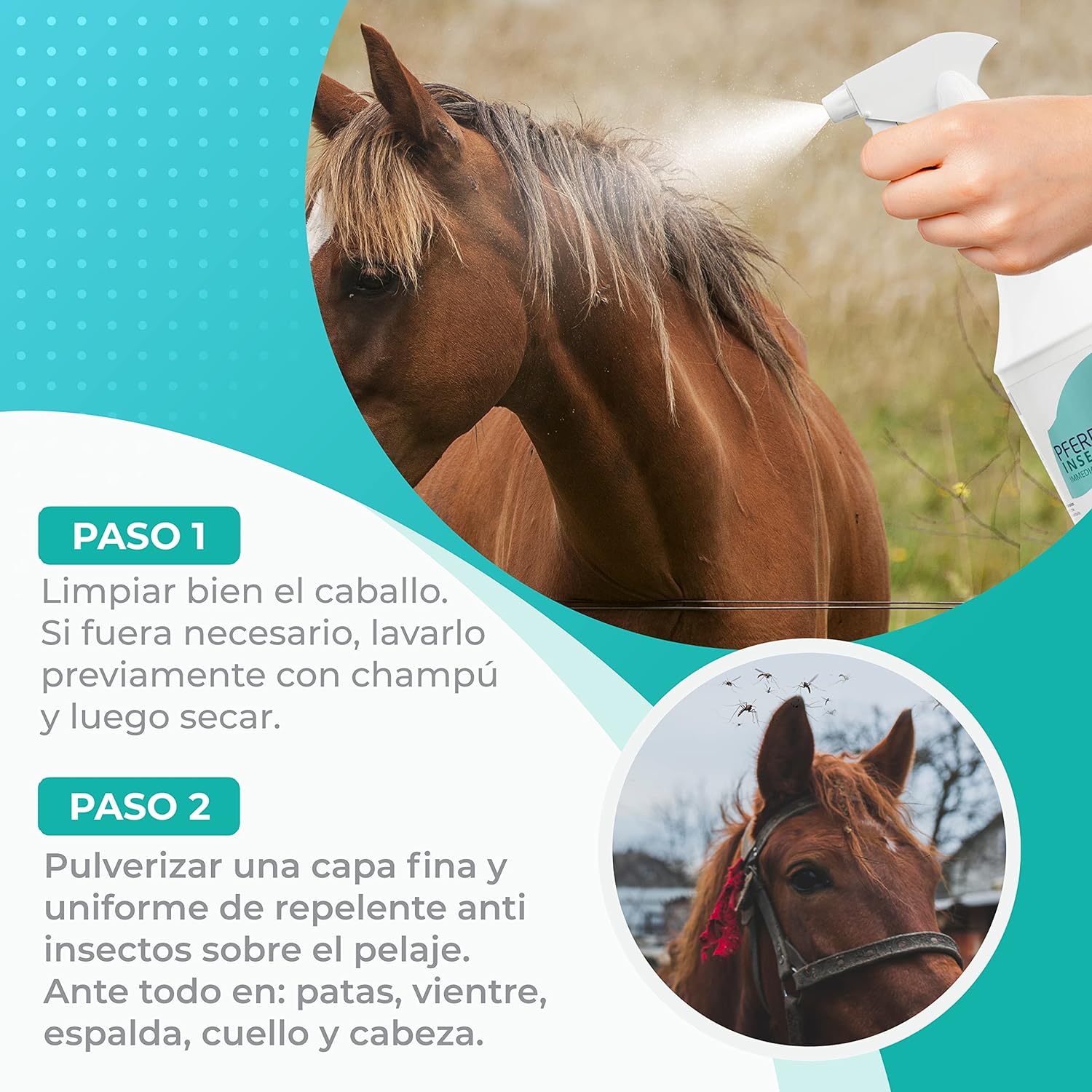 como usar spray repelente insectos caballos