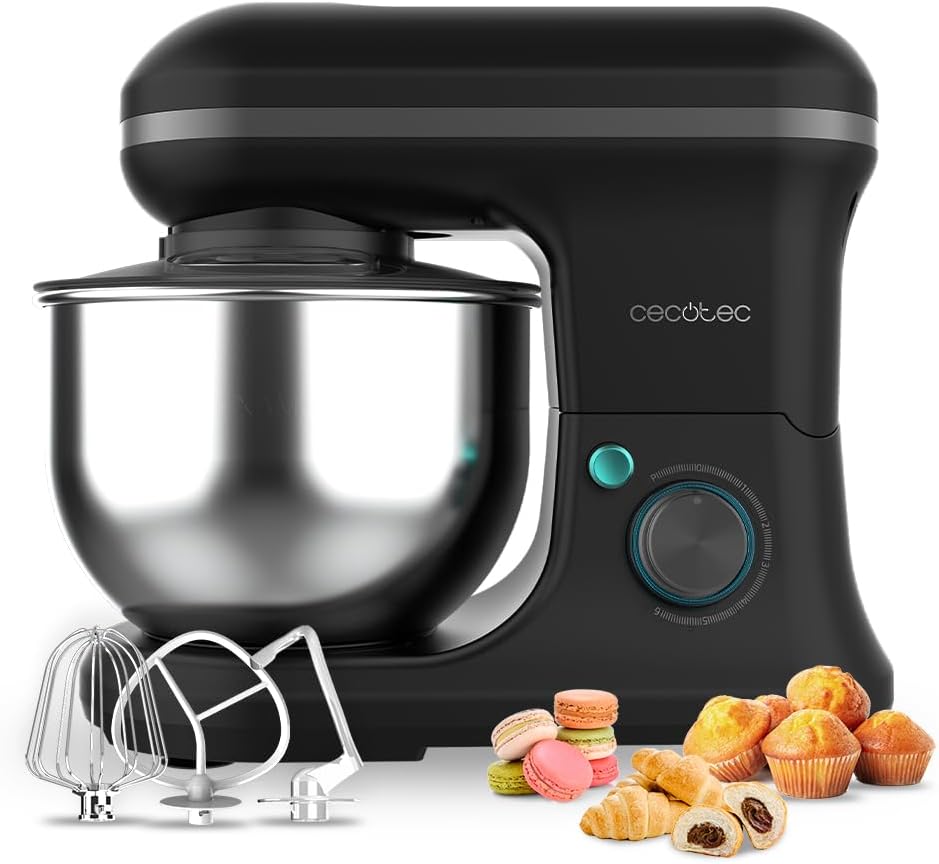 Cecotec Batidora Amasadora Cecomixer Merengue 5L 1200 Black. 1200 W en 6 Niveles, 5 Funciones, Movimiento Planetario, Diseño Elegante, Bol de Acero de 5 L y...