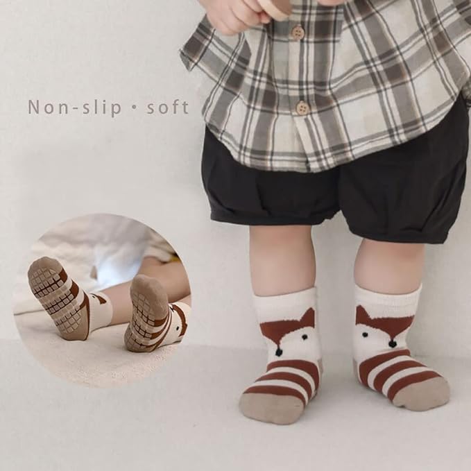 FedMois Calcetines Antideslizantes de Algodón para Bebé Niño Niña Pack de 5