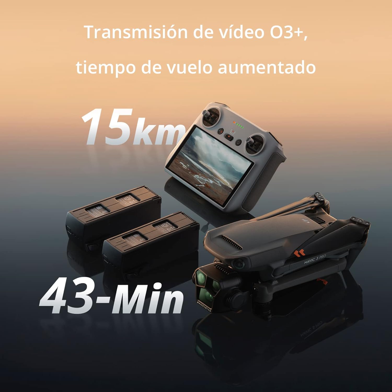 DJI - Pack Mavic 3 Pro Vuela Más con RC (control remoto con pantalla), dron insignia de tres cámaras con cámara Hasselblad con CMOS 4/3, transmisión de...