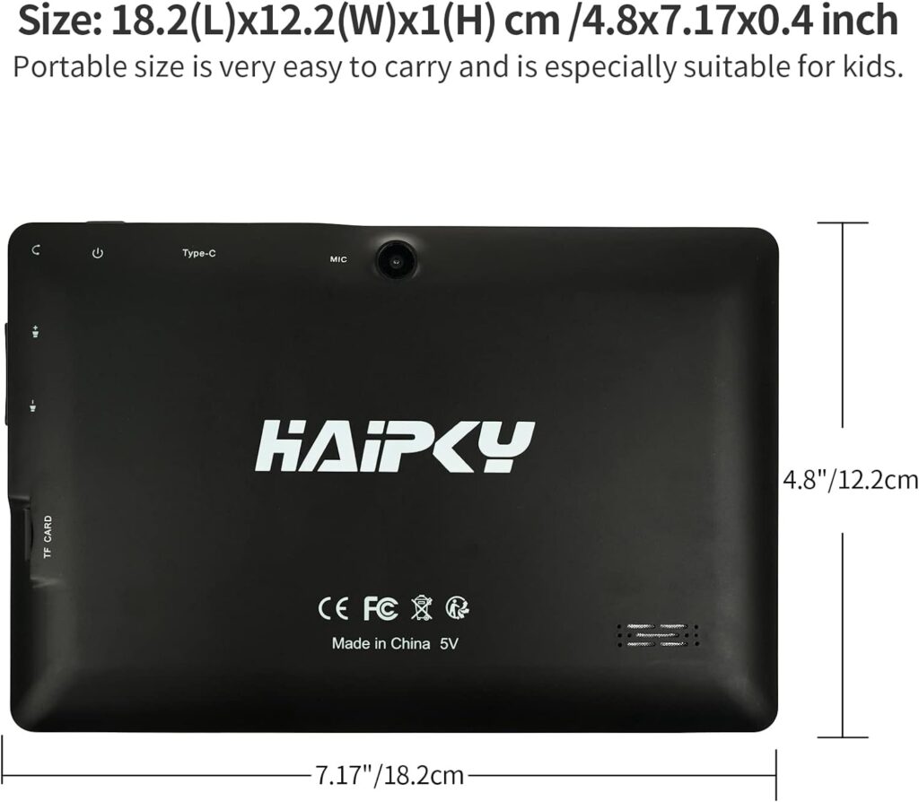 Haipky 7 Pulgadas Google Android 11,0 Tablet PC 2GB RAM 32GB ROM Quad Core Dual Cámaras 1024x600 HD Pantalla WiFi Bluetooth GMS para Adultos Y Niños