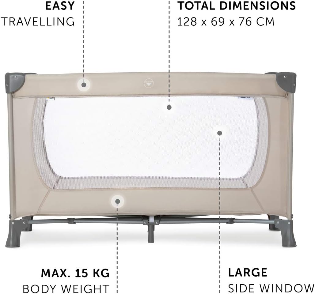 hauck Cuna de Viaje Dream N Play, Parque Infantil desde Nacimiento hasta 15 kg, Cuna Viaje Bebe, Corral Bebe con Bolsa de Transporte, Cuna de Playa, 120x60 cm, Beige
