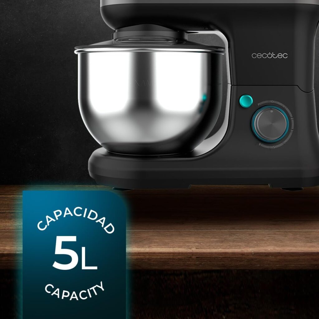 Cecotec Batidora Amasadora Cecomixer Merengue 5L 1200 Black. 1200 W en 6 Niveles, 5 Funciones, Movimiento Planetario, Diseño Elegante, Bol de Acero de 5 L y...