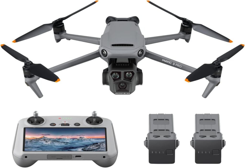 DJI - Pack Mavic 3 Pro Vuela Más con RC (control remoto con pantalla), dron insignia de tres cámaras con cámara Hasselblad con CMOS 4/3, transmisión de...