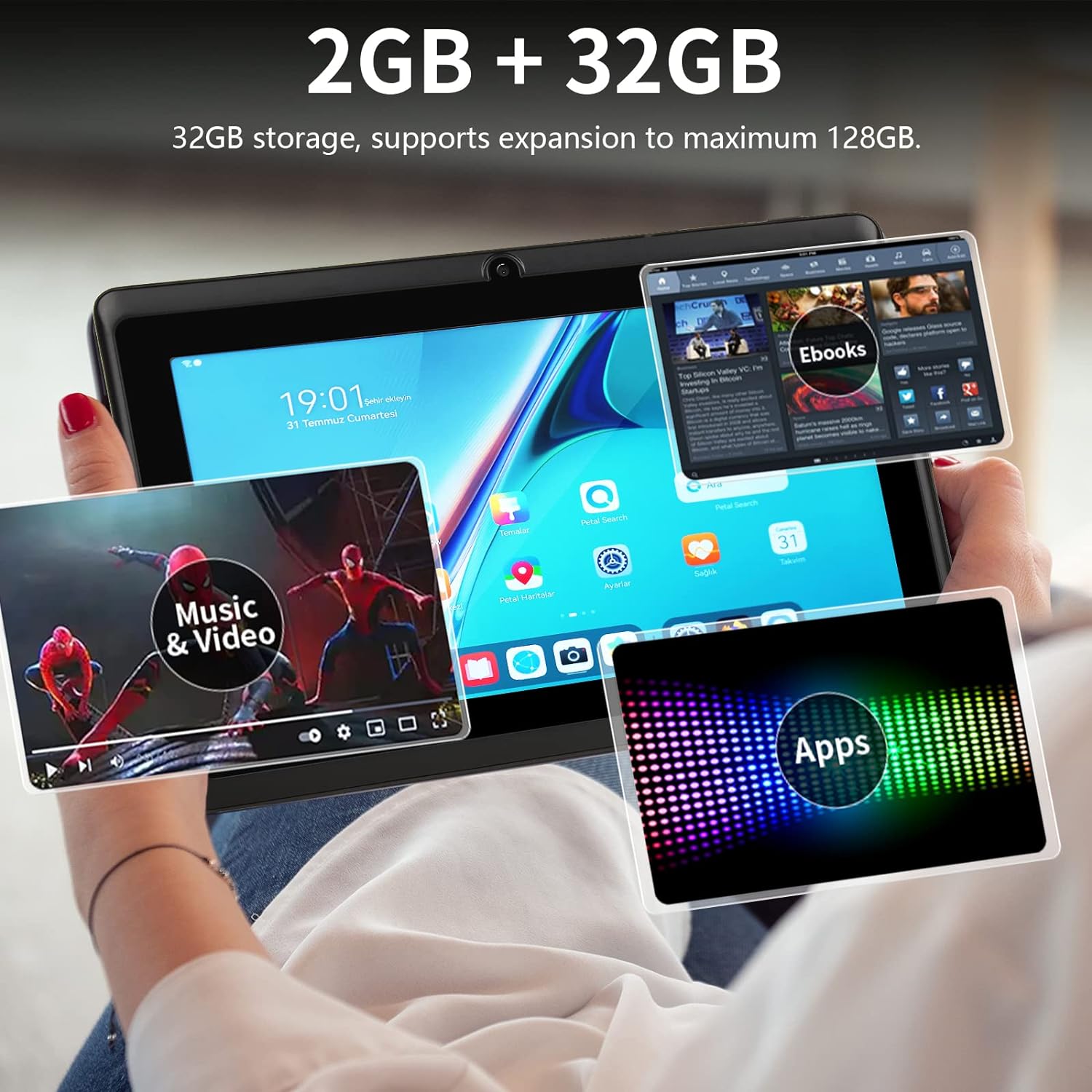 Haipky 7 Pulgadas Google Android 11,0 Tablet PC 2GB RAM 32GB ROM Quad Core Dual Cámaras 1024x600 HD Pantalla WiFi Bluetooth GMS para Adultos Y Niños
