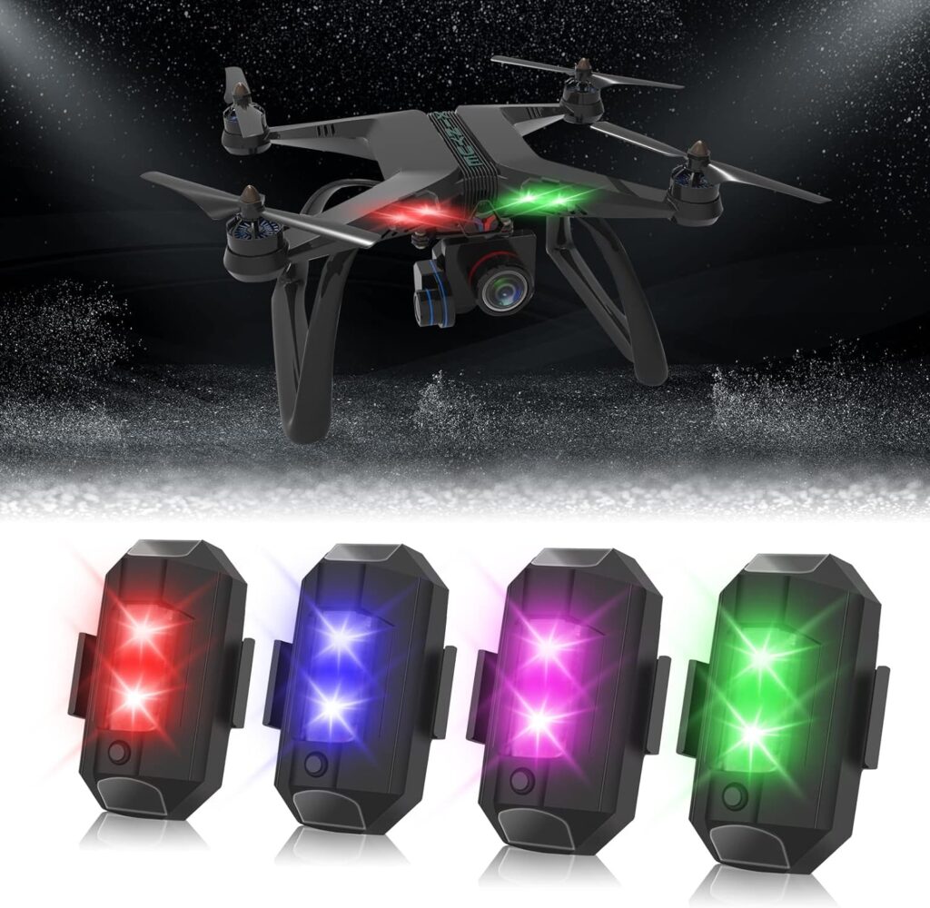 Luces estroboscópicas para drones, 4 luces LED RGB anticolisión con 40 modos de color, mini luces USB de vuelo nocturno para DJI Mini 3 Pro/Air 2S/Mini...