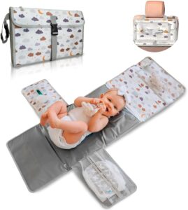 Cambiador bebé portátil XL-Cambiador plegable impermeable ideal como regalo para recién nacido-El cambiador de pañales es un bolso desmontable con 6 bolsillos como neceser para artículos de bebé