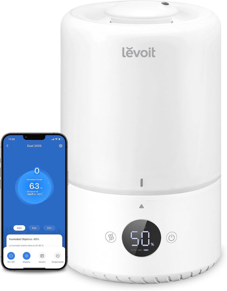 LEVOIT 3L Top-Fill Humidificador con aplicación para móvil, perfecto para el uso con bebés, alivia sus mocos y bienestar.