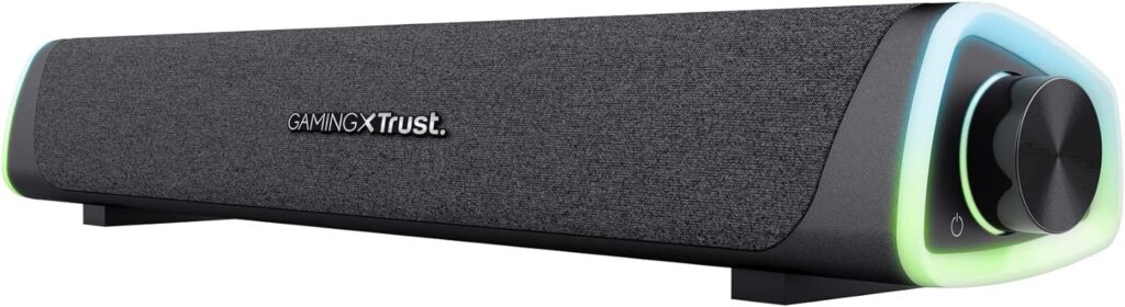 Trust Gaming 24482 GXT 620 Axon Barra de Sonido con Iluminación RGB 12W, Alimentación USB, Altavoz PC para Ordenador, Portátil, Móvil, Tablet, TV, Negro, 3.5mm Jack