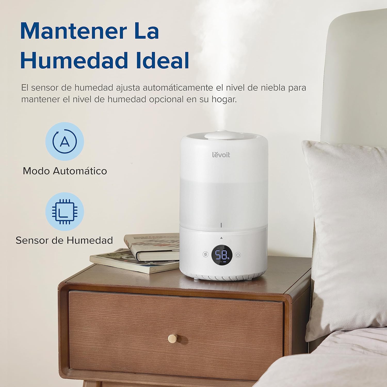 LEVOIT 3L Top-Fill Humidificador con aplicación para móvil, perfecto para el uso con bebés, alivia sus mocos y bienestar.