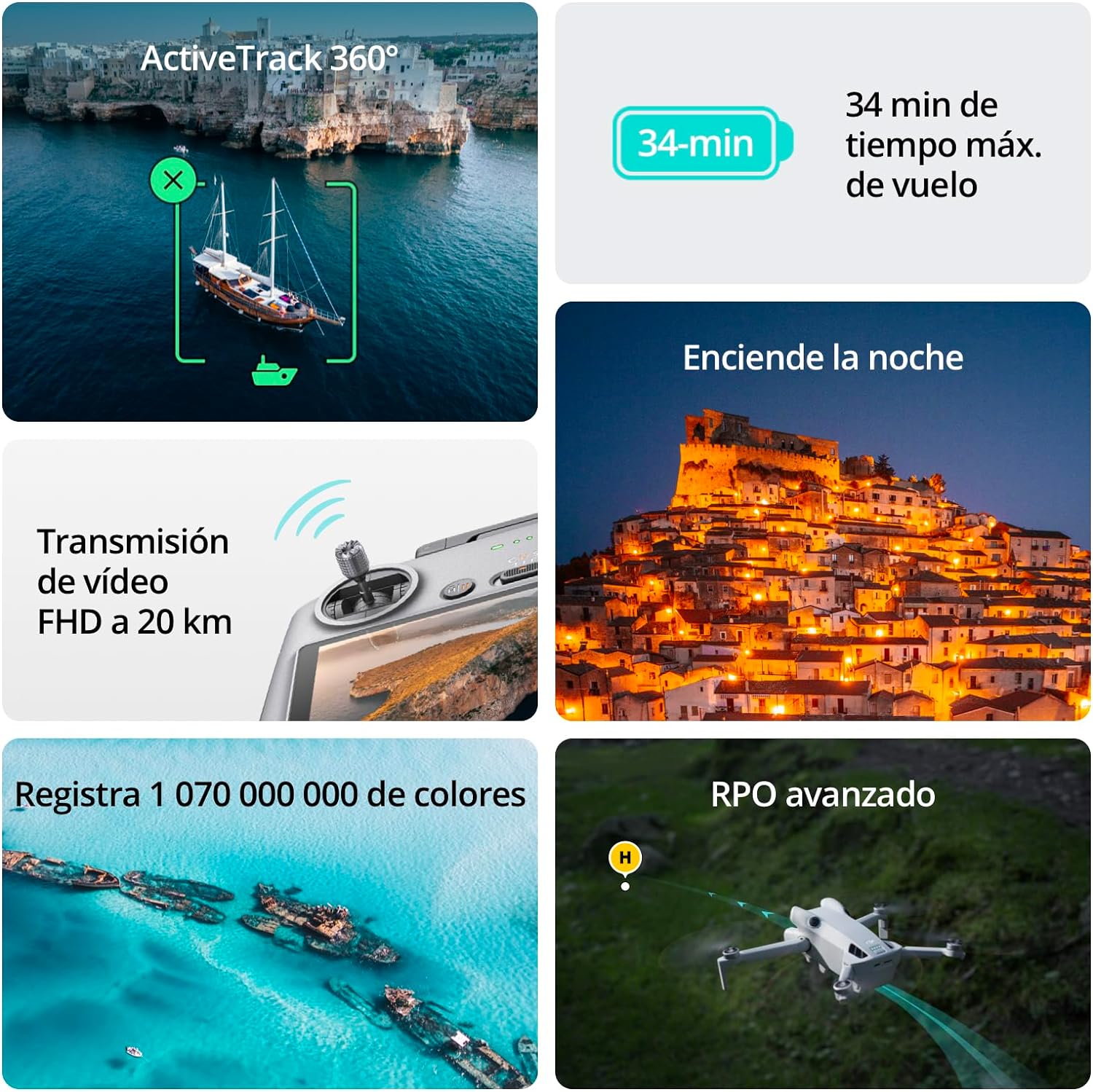 DJI Mini 4 Pro Pack Vuela Más con DJI RC 2 (control remoto con pantalla), drones con camara 4k, menos de 249 g, 34 min de tiempo de vuelo, 2 baterías adicionales, C0