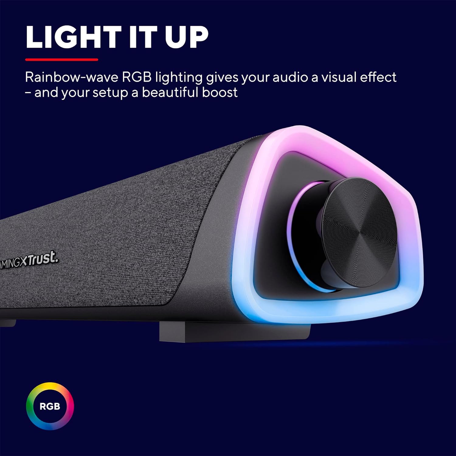 Trust Gaming 24482 GXT 620 Axon Barra de Sonido con Iluminación RGB 12W, Alimentación USB, Altavoz PC para Ordenador, Portátil, Móvil, Tablet, TV, Negro, 3.5mm Jack