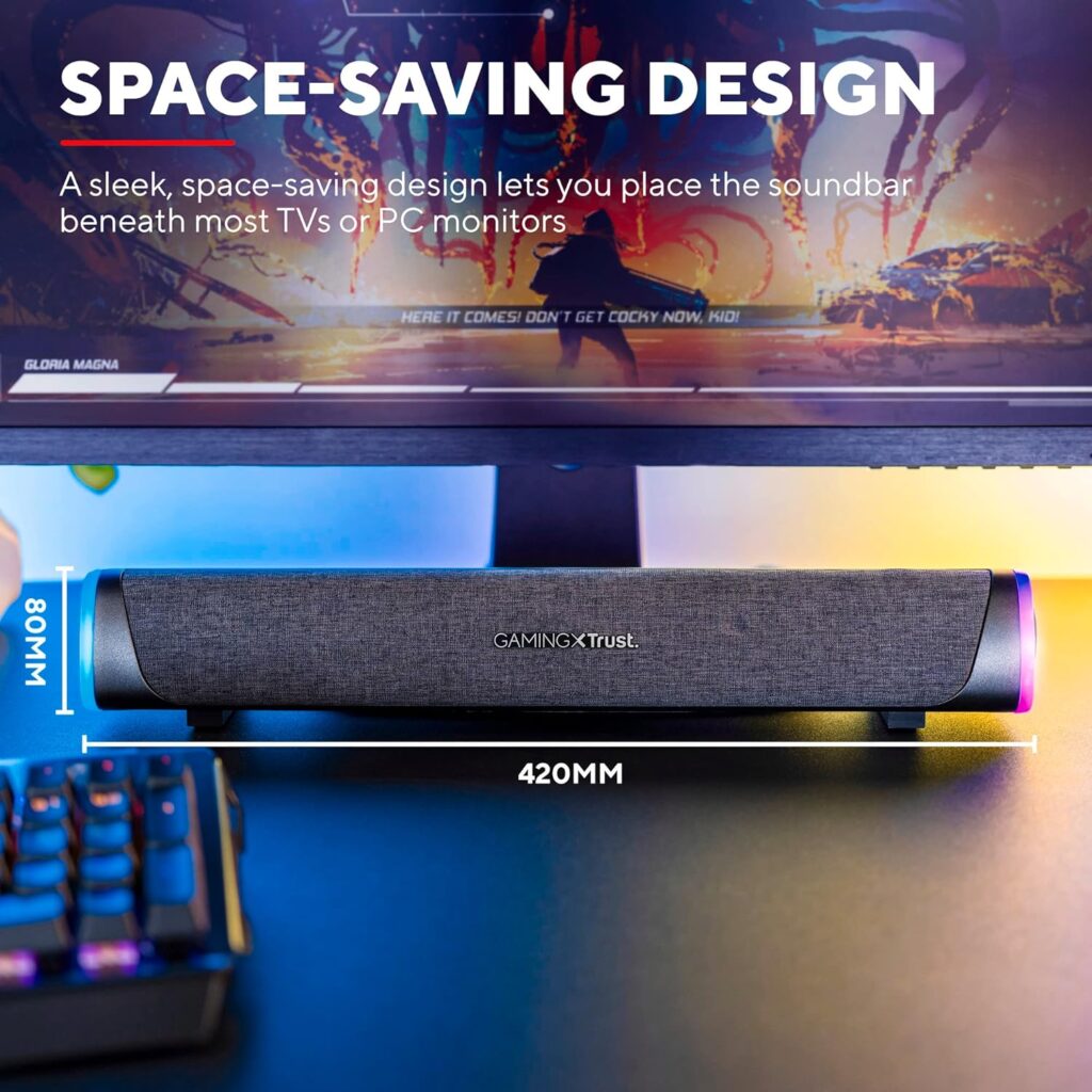 Trust Gaming 24482 GXT 620 Axon Barra de Sonido con Iluminación RGB 12W, Alimentación USB, Altavoz PC para Ordenador, Portátil, Móvil, Tablet, TV, Negro, 3.5mm Jack