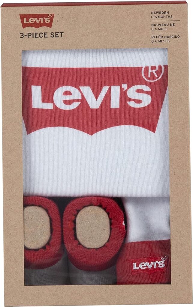Levi's Classic batwing infant hat bodysuit bootie set 3pc Unisex bebé