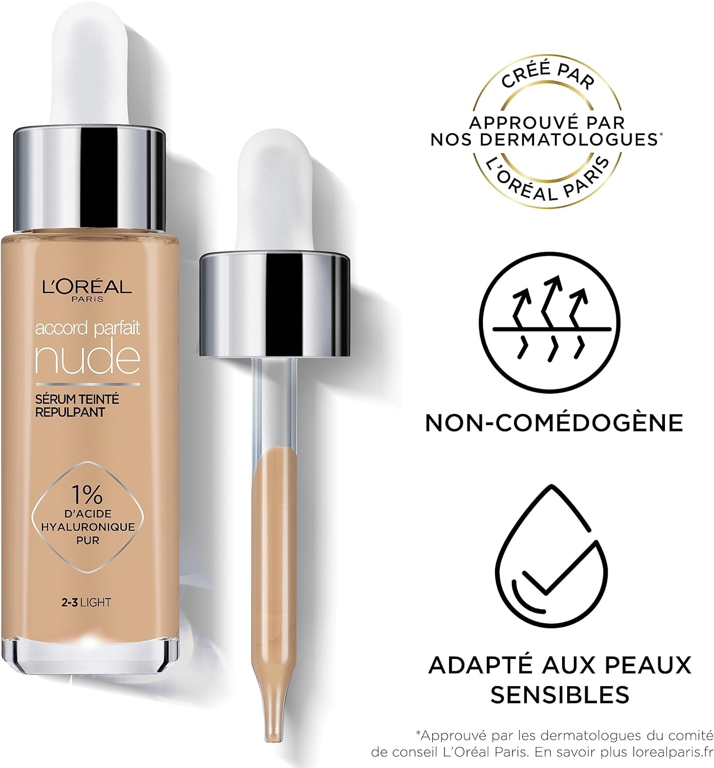 L'Oreal Paris Make-up Designer Maquillaje Sérum Con Color Accord Parfait, Color 2-3 Light, 1 Unidad (Paquete de 1)