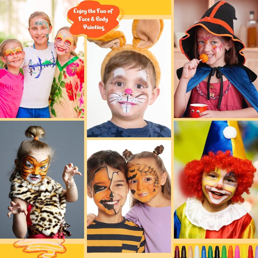 Pinturas Cara para Niños Carnaval, Eleanore's Diary 14 Colores Crayones de Pintura Facial y Cuerpo, Seguro y No Tóxico Lavables, Maquillaje Pintacaras