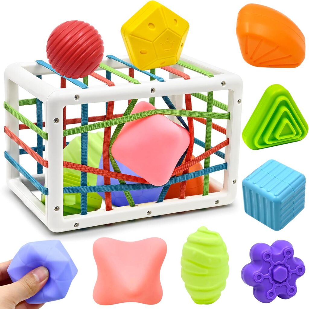 Juguetes de Habilidades Motoras para Bebé 6 9 12 18 Meses, Juegos Montessori Educativos Aprendiendo Caja de Clasificación Sensorial con 6 Piezas Textura